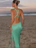 Knit High Slit Backless Ribbed Long Dress