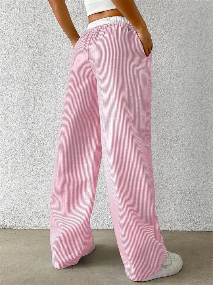 Woven Stripped Wide Leg Pants