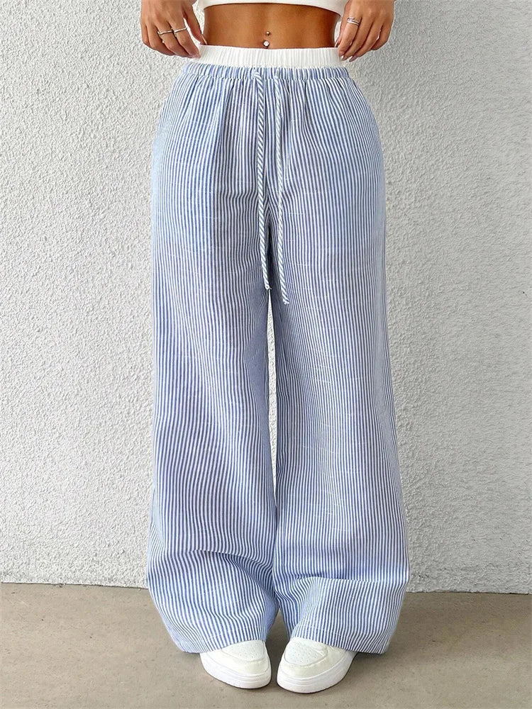 Woven Stripped Wide Leg Pants