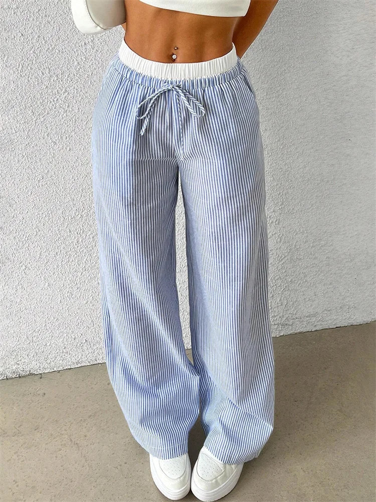 Woven Stripped Wide Leg Pants