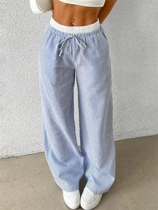 Woven Stripped Wide Leg Pants