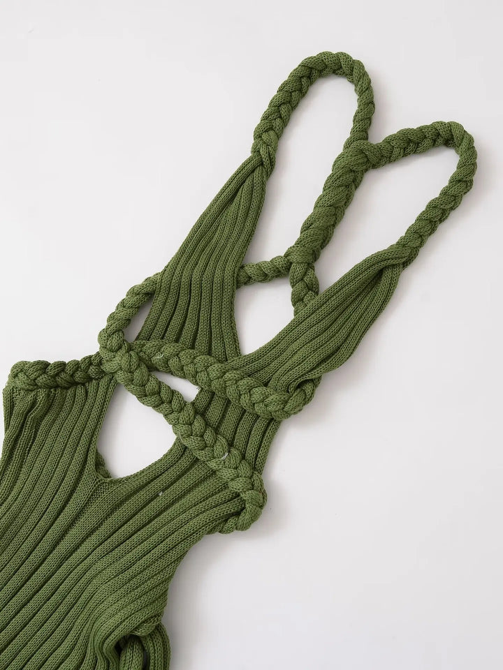 Knit High Slit Backless Ribbed Long Dress