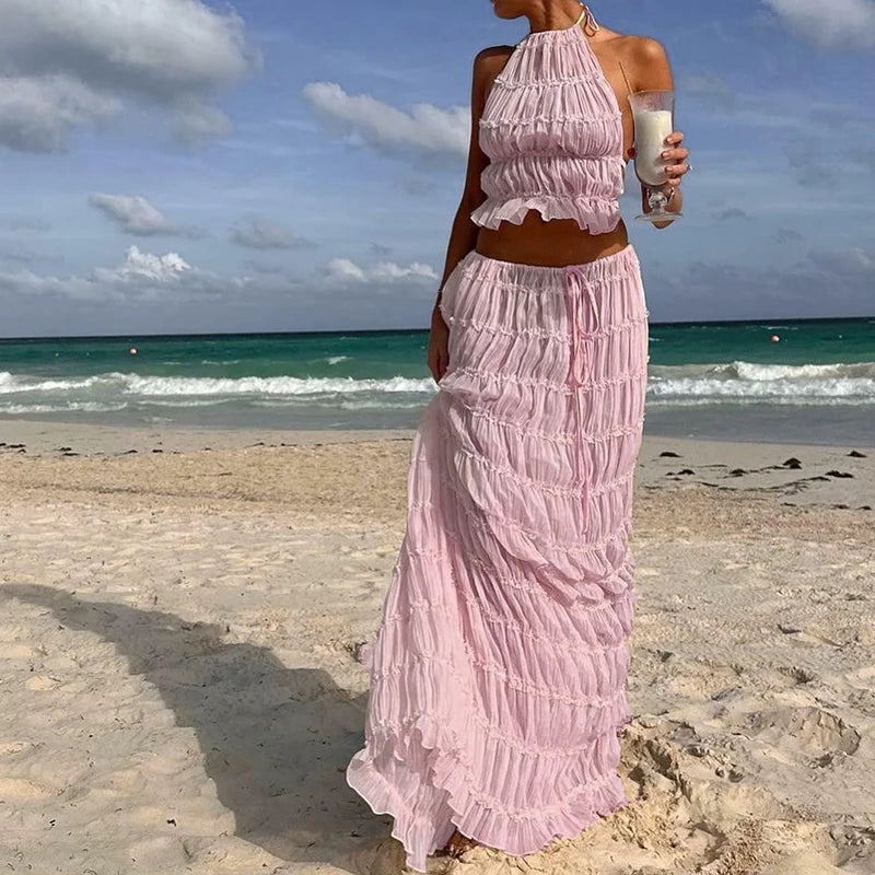 Women Boho Backless Matching Suit 2 Piece