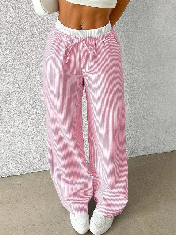 Woven Stripped Wide Leg Pants