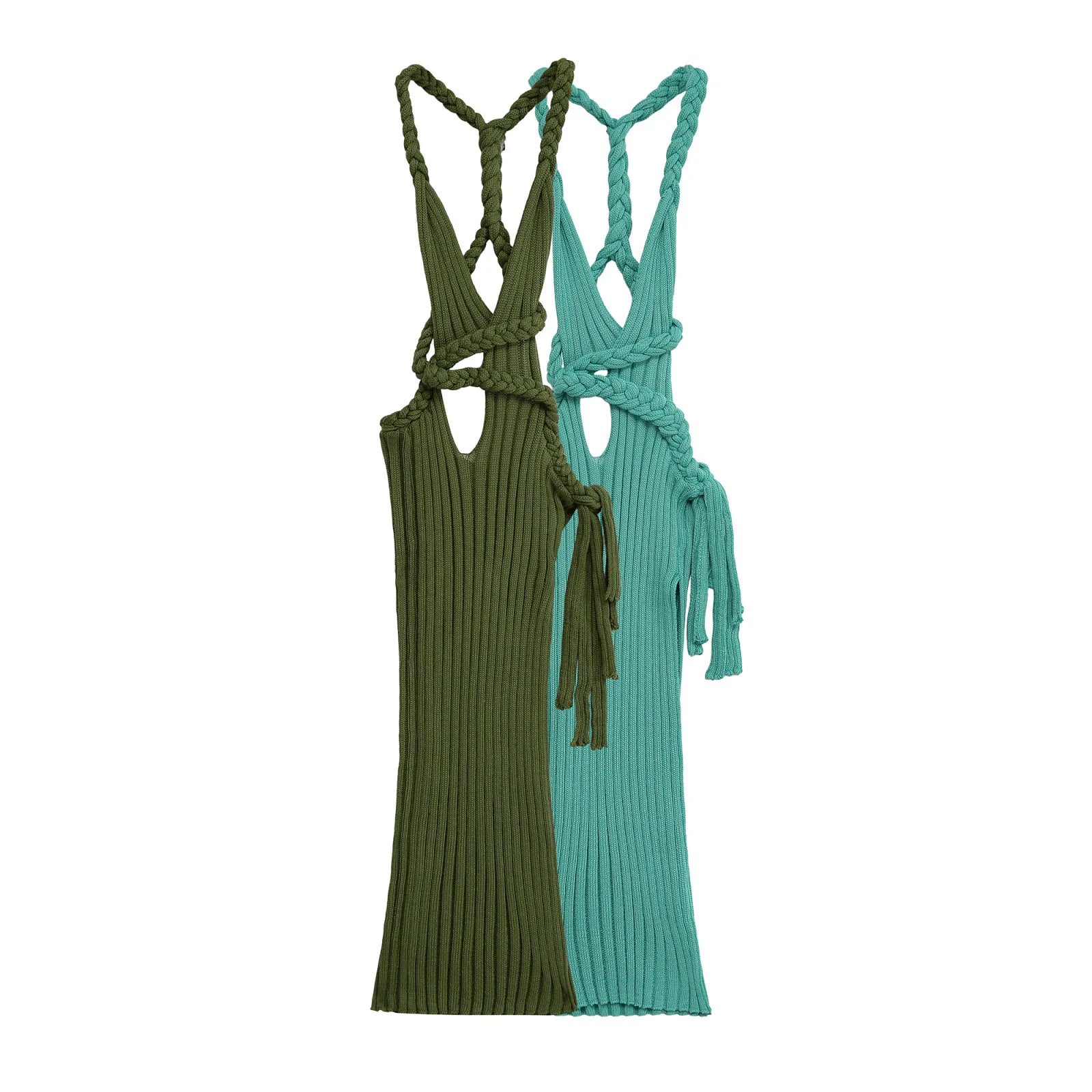 Knit High Slit Backless Ribbed Long Dress