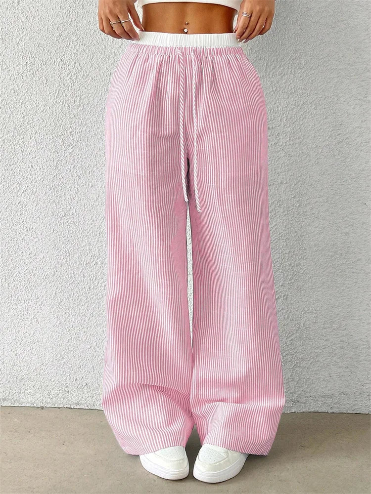 Woven Stripped Wide Leg Pants