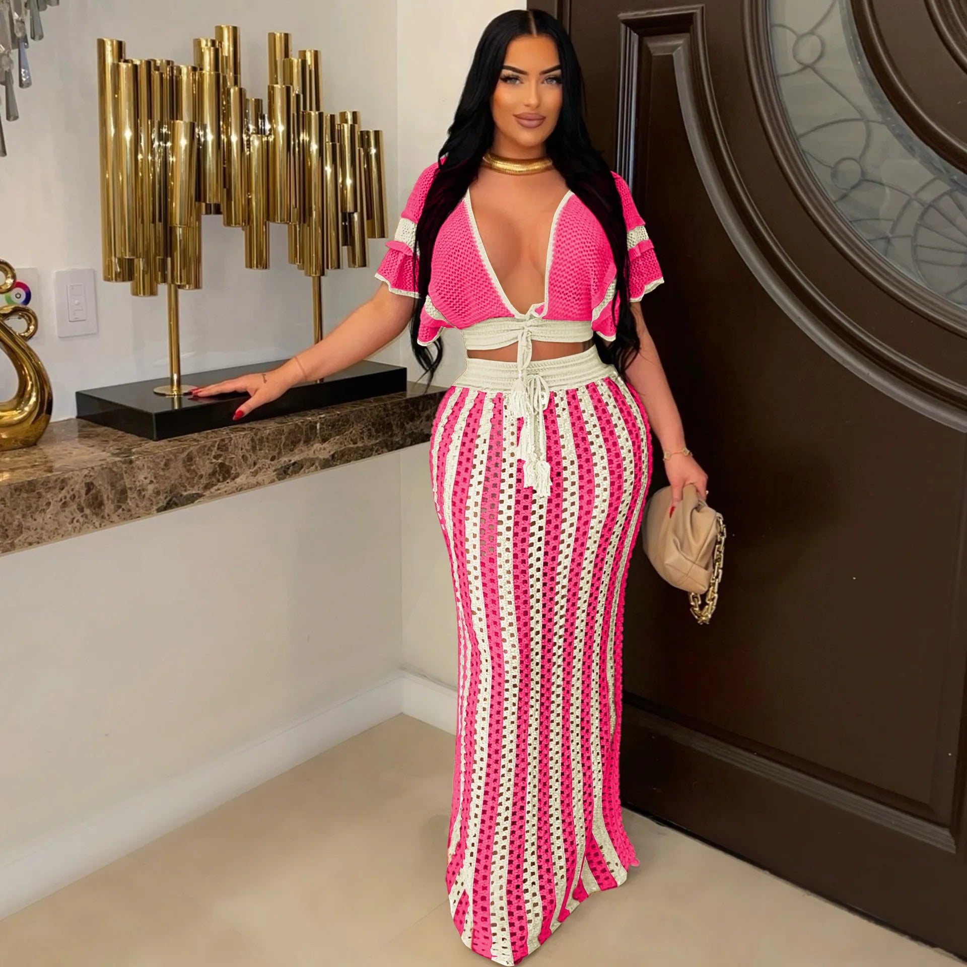 Striped Knitted Two Piece Set