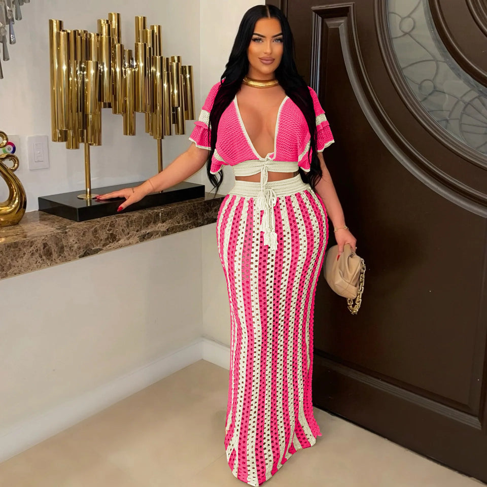 Striped Knitted Two Piece Set