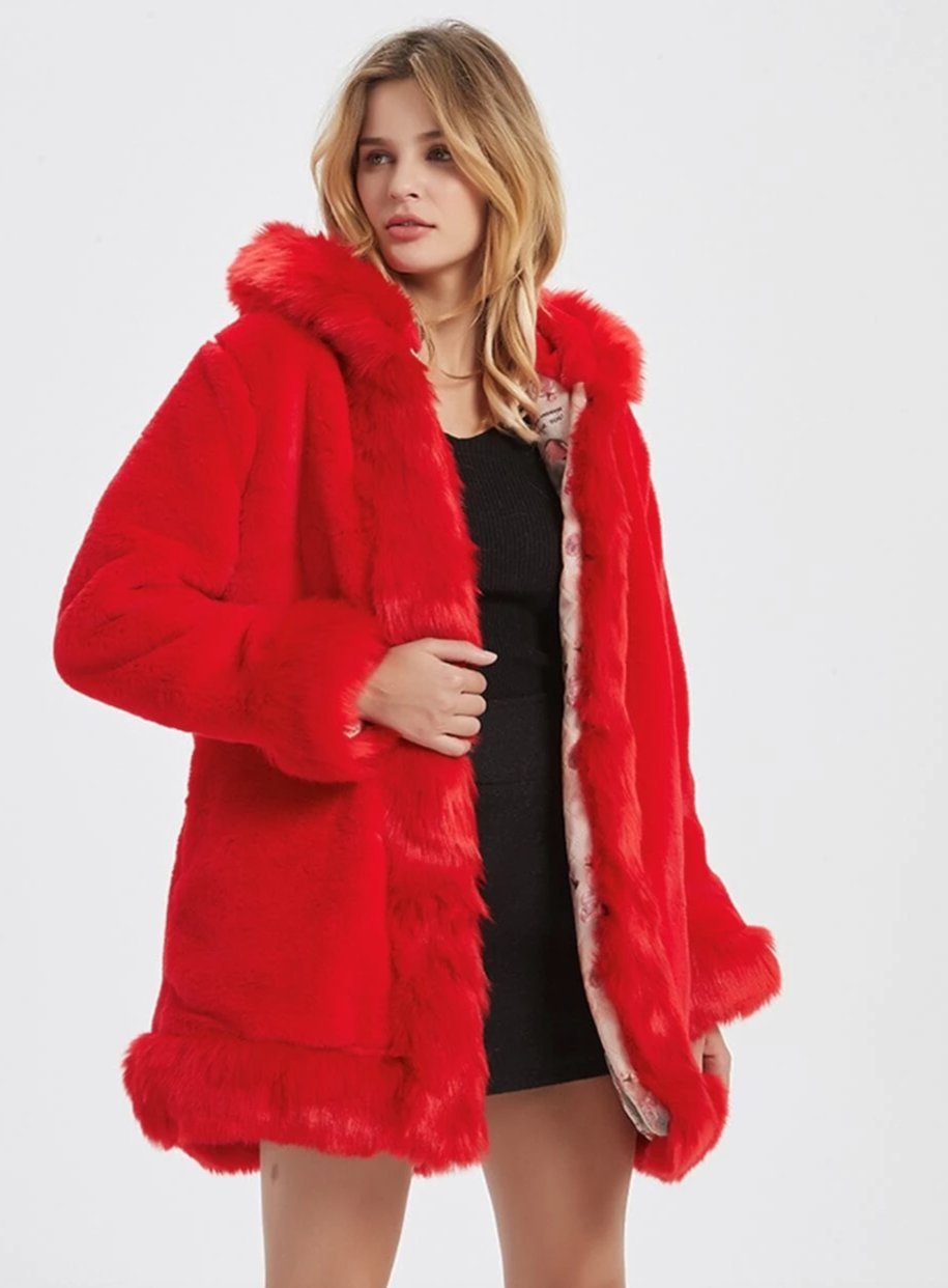 Womens Hooded Faux Fur Coat