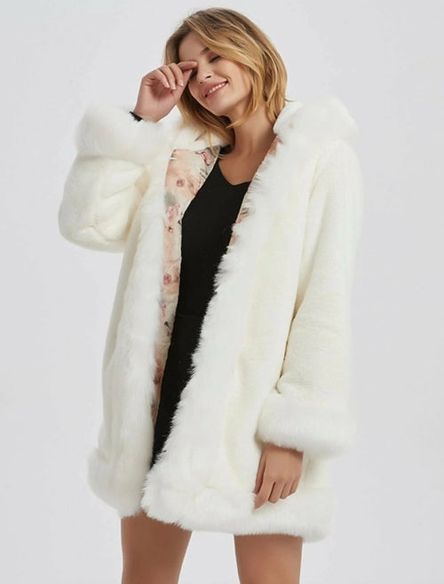 Womens Hooded Faux Fur Coat