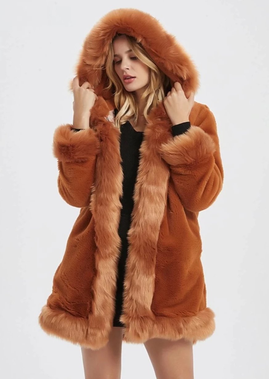 Womens Hooded Faux Fur Coat