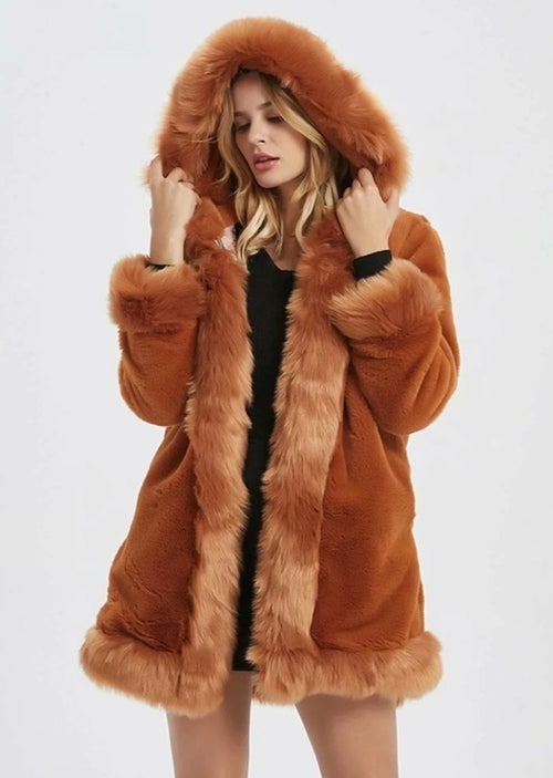Womens Hooded Faux Fur Coat