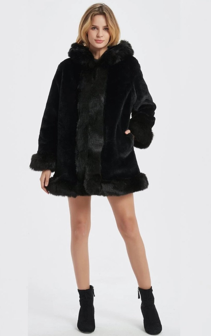 Womens Hooded Faux Fur Coat