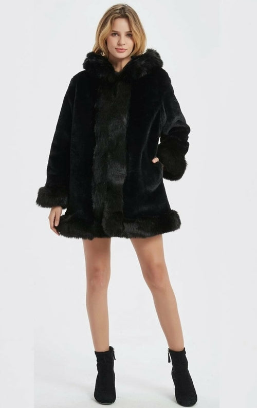 Womens Hooded Faux Fur Coat
